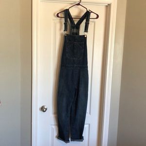 Cropped denim overalls